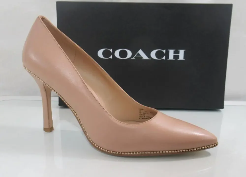 NEW Coach Samantha Leather Studded Dress Pump Pointed Toe Pale Blush Size 10